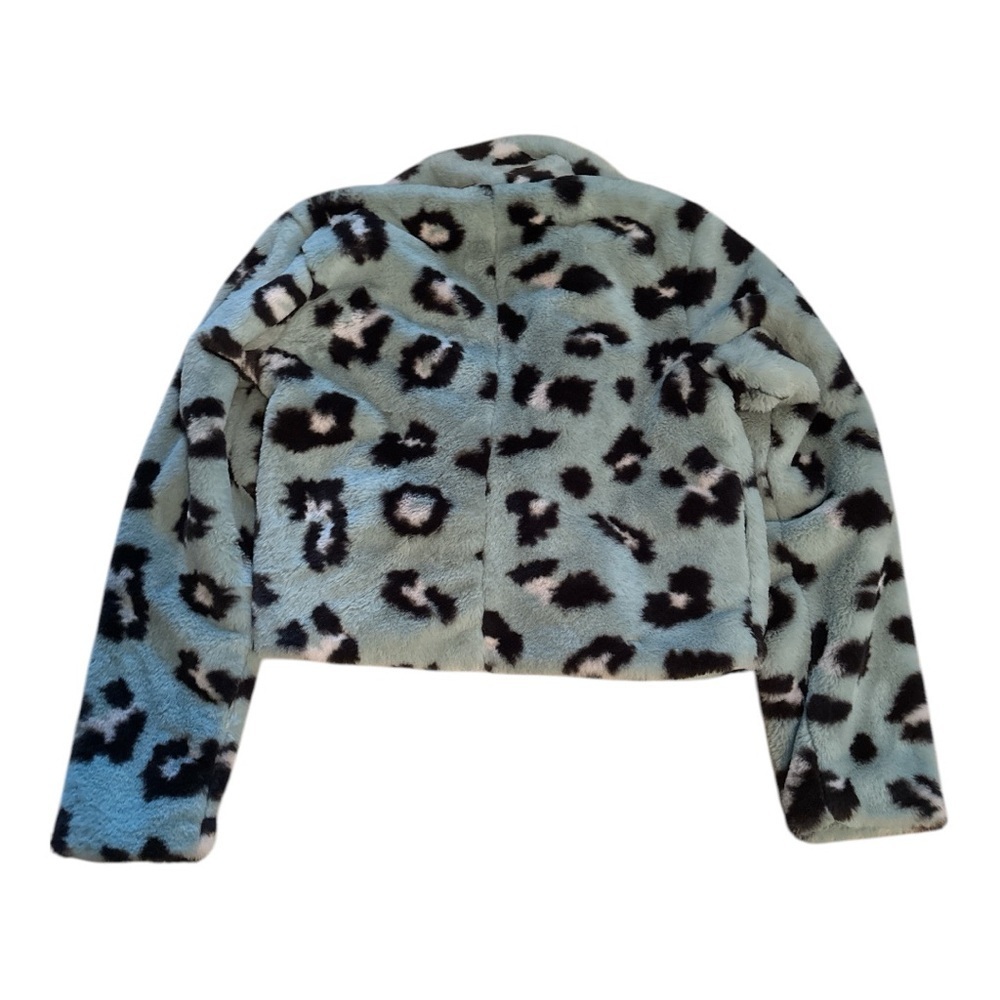 Stylish Leopard Faux Fur Print Juniors Cropped Jacket Size Small - Picture 2 of 4